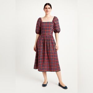 John Robert’s Plaid Puff Sleeve midi dress sz 10 square neckline tartan holiday